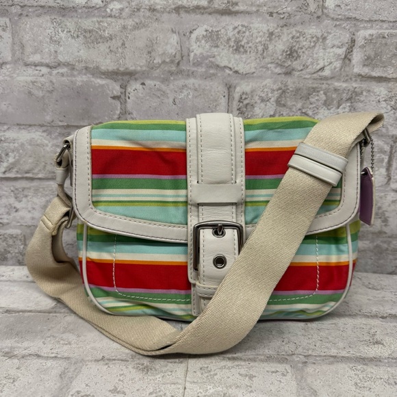 Coach Hampton Flap Multicolor Shoulder to Bottom Bag Striped‎ Y2K - Picture 1 of 16